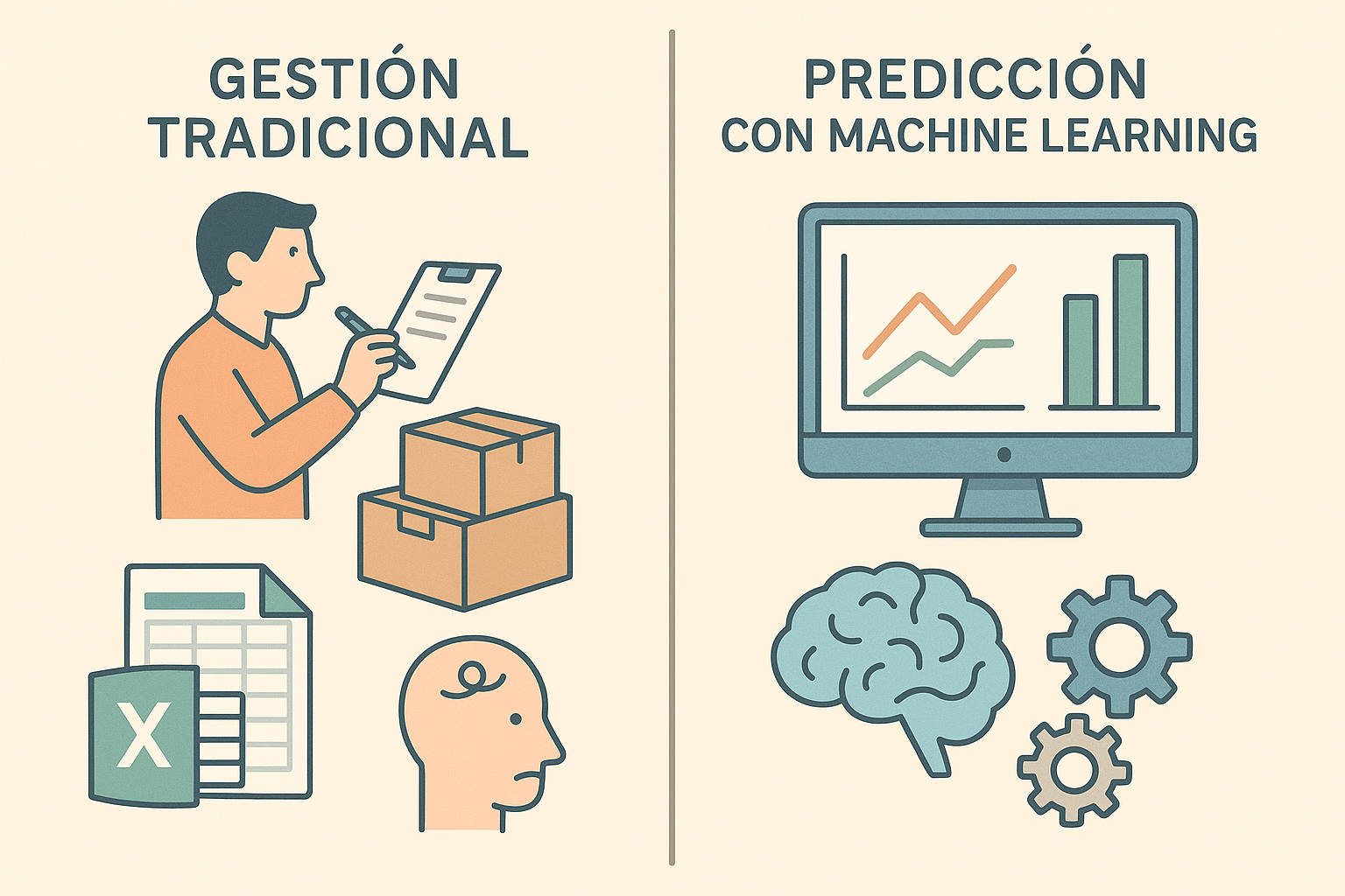 Comparison between traditional inventory management vs Machine Learning prediction